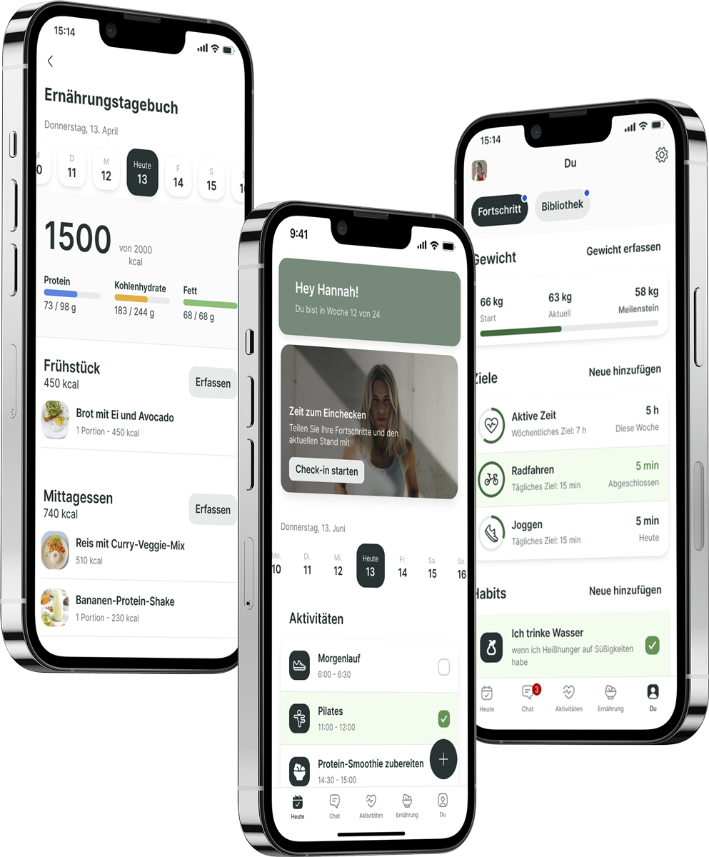 Ein Mockup der Coaching-App, das die Funktionen zeigt.